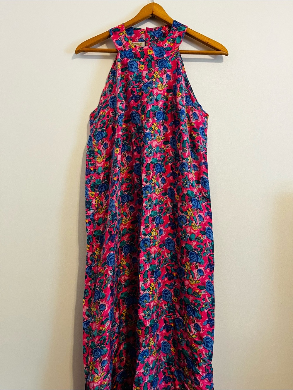 Vintage Victoria’s Secret 100% Silk Floral Maxi Dress Pink Blue Sleeveless Flowy - Picture 2 of 8